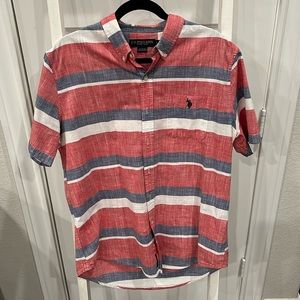 Striped Light Red, White, & Blue Men’s Large Button Up Shirt by US Polo Assn.